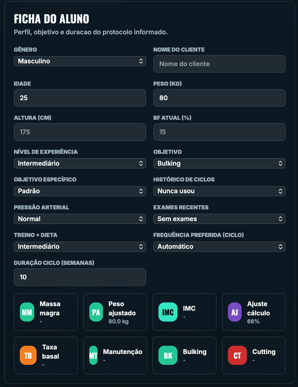 Ficha do aluno dentro do aplicativo PAI
